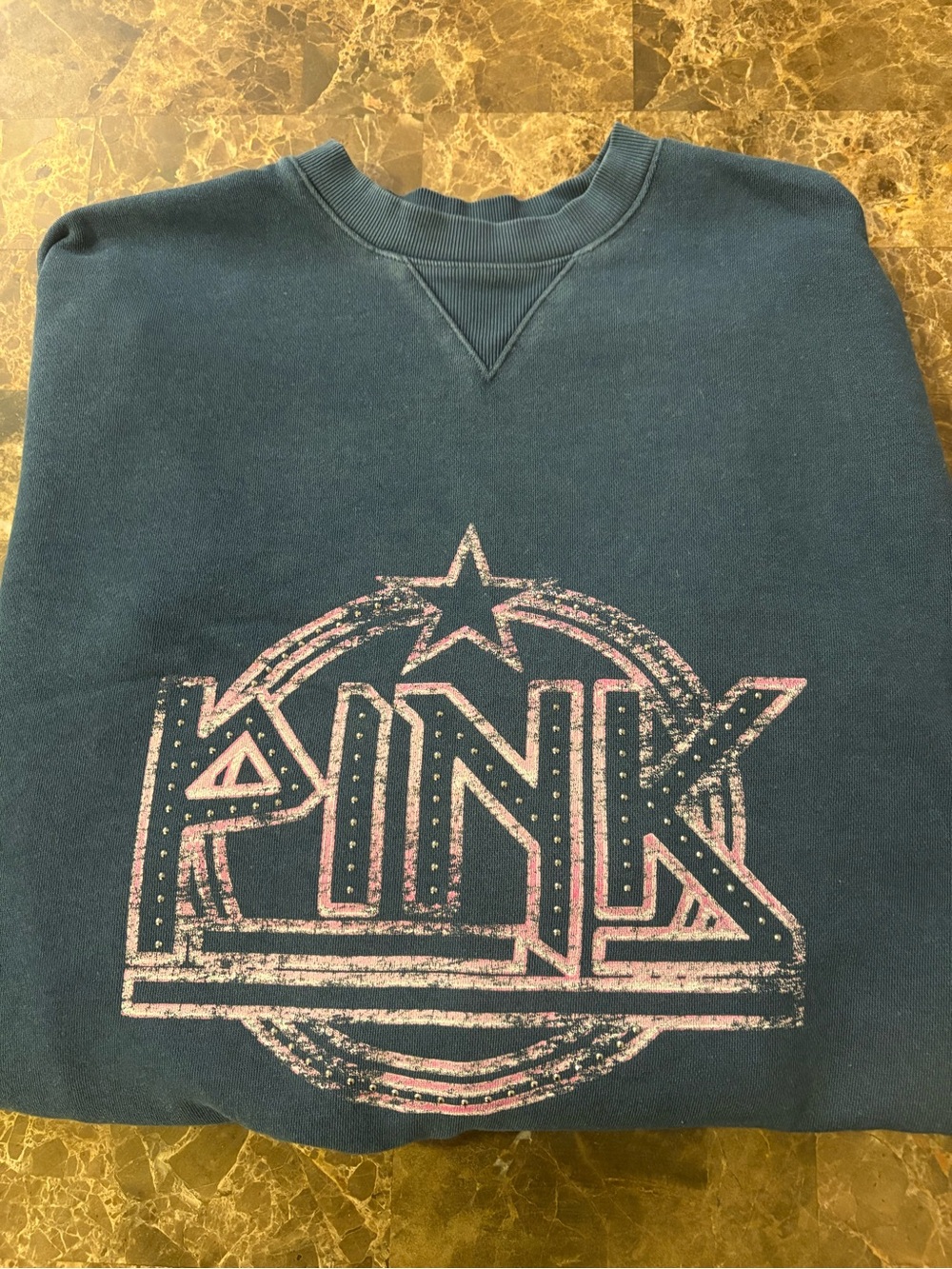 PINK Victoria's Secret Dark Blue Crewneck Sweatshirt with Pink Graphic